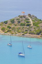 Panormitis bay, high angle view, Panormitis, Symi Island, Dodecanese Islands, Greece