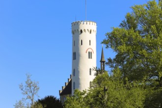 Lichtenstein Castle, fairytale castle of Württemberg, romantic fairytale castle on the eaves of the