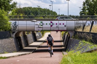 Rijnwaalpad long-distance cycle path, near the village of Elst, subway of the A15 motorway, wide