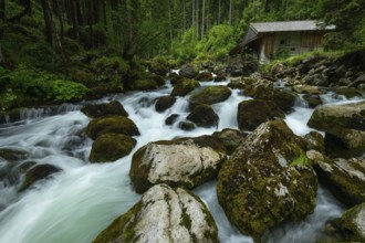 Golling watermill. Traditional mill in an alpine landscape, Golling an der Salzach, Austria