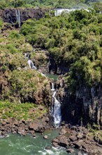 High waterfall with surrounding forest and rocks, harmonious natural scenery, The Iguazu Falls