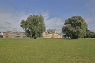 Classicist stables and ministry, lawn, park, Schwerin, Mecklenburg-Western Pomerania, Germany