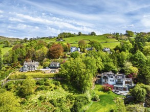 Farms and Fields from a drone, Townend house, Troutbeck, Windermere, Lake District, Cumbria, UK
