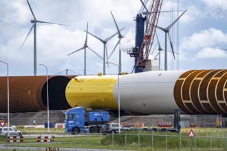 The seaport of Eemshaven, Julianahaven Basin, where the foundation structures, monopiles, for