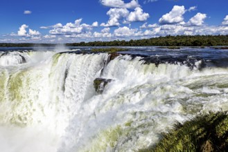 Close-up of a rushing waterfall showing a strong water current, The Iguazu Falls between Argentina