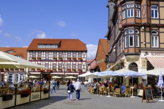 Half-timbered houses on the market square, Wernigerode, Harz, Saxony-Anhalt, Germany