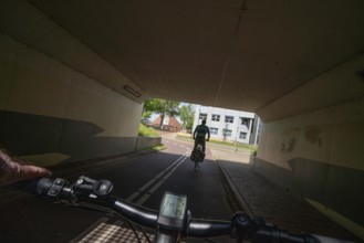 Roundabout in the Dutch city of Houten, the lanes for cars and bicycles are separated, the cycle