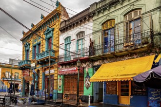 Classic colourful facade of buildings along an urban street, The colourful city and tango district