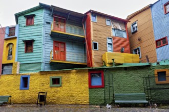 Colourful houses with different colours and architectural details, the colourful city and tango