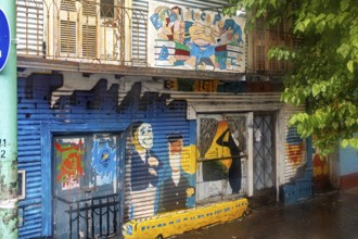 Creative street art on a colourful wall with different colours and motifs, the colourful city and