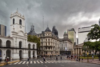 Impressive historic architecture in the city centre with dramatic sky, Historic buildings in the