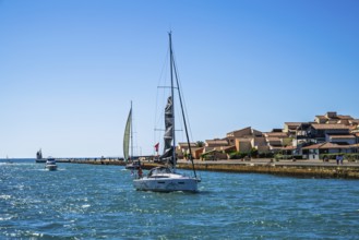 Boats on canal in Capbreton, Landes, Nouvelle-Aquitaine, France