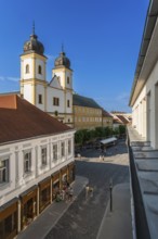View from the city tower of the Piarist Church of St Francis Xavier and the old town in the evening
