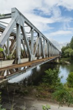 The old railway bridge being converted into the Fiesta Bridge over the Váh River, Capital of