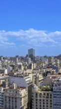 Panoramic cityscape and skyline view of Buenos Aires near landmark obelisk on 9 de Julio Avenue