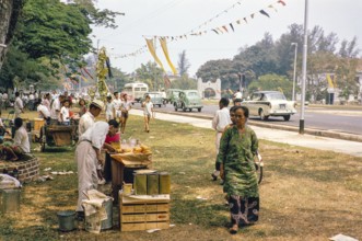People celebrating having picnics, Waterfront, Johor Bahru, Malaysia, Southeast Asia 1963 - Mawlid