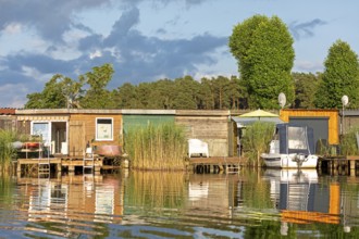 Boathouses, holiday homes, Leppinsee, Rechlin, Mecklenburg Lake District, Mecklenburg-Western