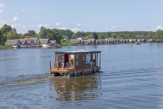 Boathouses, holiday homes on Lake Mirow, houseboat, Mirow, Mecklenburg Lake District,