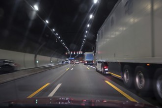 Traffic in the Engelberg Tunnel on the A 81 motorway, Baden-Württemberg, Germany
