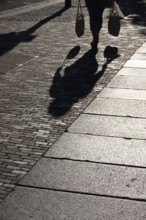 Passers-by with bags, shopping, silhouette, June, Germany