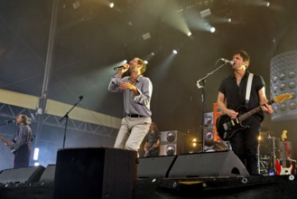 Marco Michael Wanda, singer, Manuel Christoph Poppe, guitarist, Reinhold Weber, bassist, from WANDA