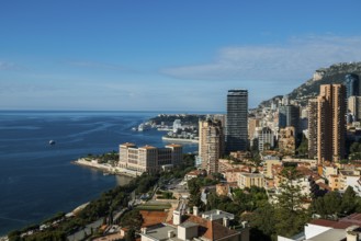 Panorama, Skyline with skyscrapers by the sea, Monte Carlo, Cote d'Azur, Monaco