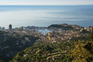 Panorama, View from the grande corniche, City and coast, Monte Carlo, Cote d'Azur, Monaco