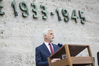 Petr Pavel (President of the Czech Republic) speaks during a visit to the Plötzensee Memorial in