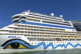 Cruise ship AIDA nova departs, Warnow, Warnemünde, Rostock, Mecklenburg-Western Pomerania, Germany