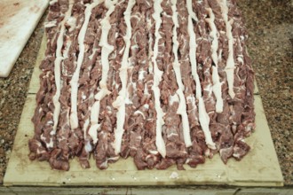 Market hall, section of camel butchers, Salalah, Dhofar, Oman