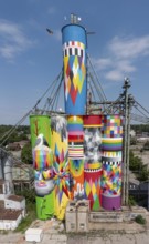 Saginaw, Michigan - The Shine Bright mural on abandoned grain elevators. The mural was created when
