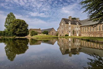 Historic castle on the shore of a lake with a clear reflection and surrounded by trees, The Abbey