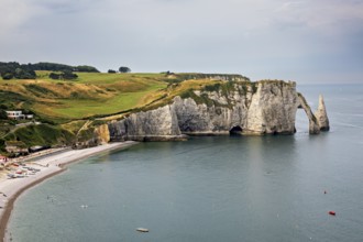 Famous cliff formation with grassy landscape and calm sea, The cliffs and alabaster coast of