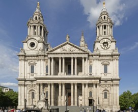 West frontage St Paul's cathedral church, City of London, London, England, UK architect Christopher