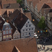 View from the town church tower over the roofs of the historic old town with its four hundred