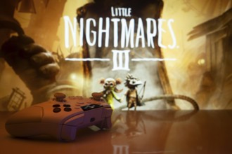 Dhaka, Bangladesh- 22 July 2025: A close-up of a gamepad with the little nightmares 3 seen on