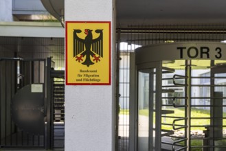 Federal Office for Migration and Refugees (BAMF) . Sign with federal eagle. Competent authority for