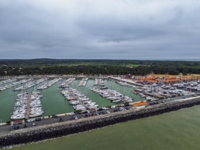 Marina in Le Verdon-sur-Mer from a drone, Nouvelle-Aquitaine, Gironde, France, EuropeLe