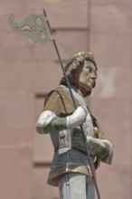 Sculpture of St George with lance, St George's Fountain, dragon slayer, detail, market fountain,