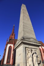 Obelisk, market fountain in the shape of an obelisk, Marienkapelle on the Würzburg market square,