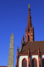 Obelisk, market fountain in the shape of an obelisk, Marienkapelle on the Würzburg market square,