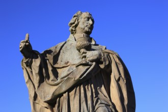 Carolus Borromäus statue, bridge saint on the Old Main Bridge in Würzburg, Lower Franconia,