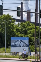 Construction site sign for thyssenkrupp Steel's first direct reduction plant, the climate-neutral
