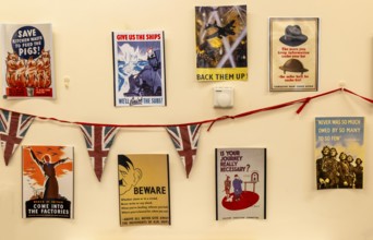 Exhibition of 1940s government public information wartime propaganda posters, Wiltshire, England,