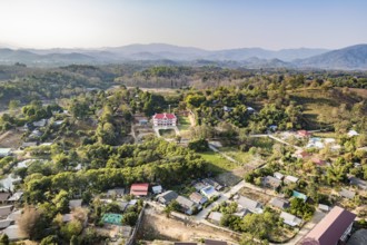 View from the top of the Guan Yin (Goddess of Mercy) statue at Wat Huay Pla Kang Temple in Chiang