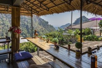 Stairs lead down to the Doi Phamee coffee shop and restaurant in Mae Sai district of Chiang Rai,
