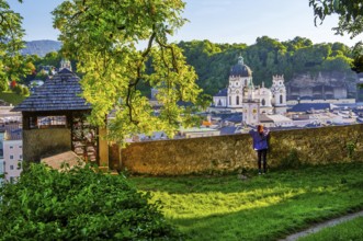 View from the Kapuzinerberg to the historic city centre with the Kollegienkirche, Salzburg,