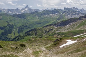 View of the Allgäu Alps from the Nebelhorn, Hochvogel in the background, Oberstdorf, Oberallgäu,