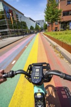 Rainbow cycle path through the university campus in Utrecht Science Park, 570 metres long, Utrecht