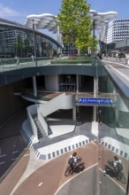Entrance and exit to the central bicycle car park at Stationsplein, the largest bicycle car park in